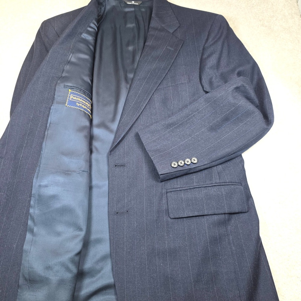 Polo University Club Ralph Lauren Blazer Mens 42L Blue Pinstripe Made In USA‎